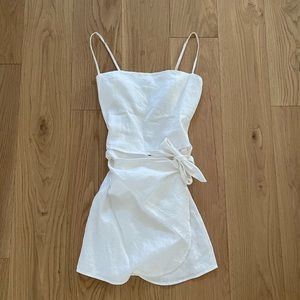 REFORMATION White Linen Wrap Dress